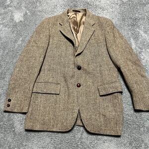 Harris Tweed Vintage Blazer Mens 40 Wool Two Button Leather Buttons Single Vent